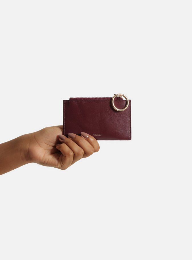 Porta-cartões Vermelho Couro Puxador Metal