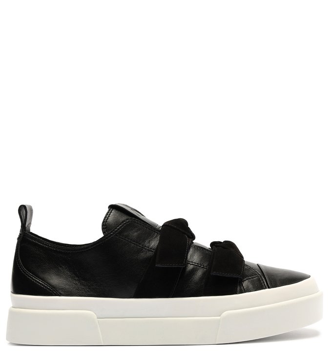 Tênis Slip On Preto Couro Tiras
