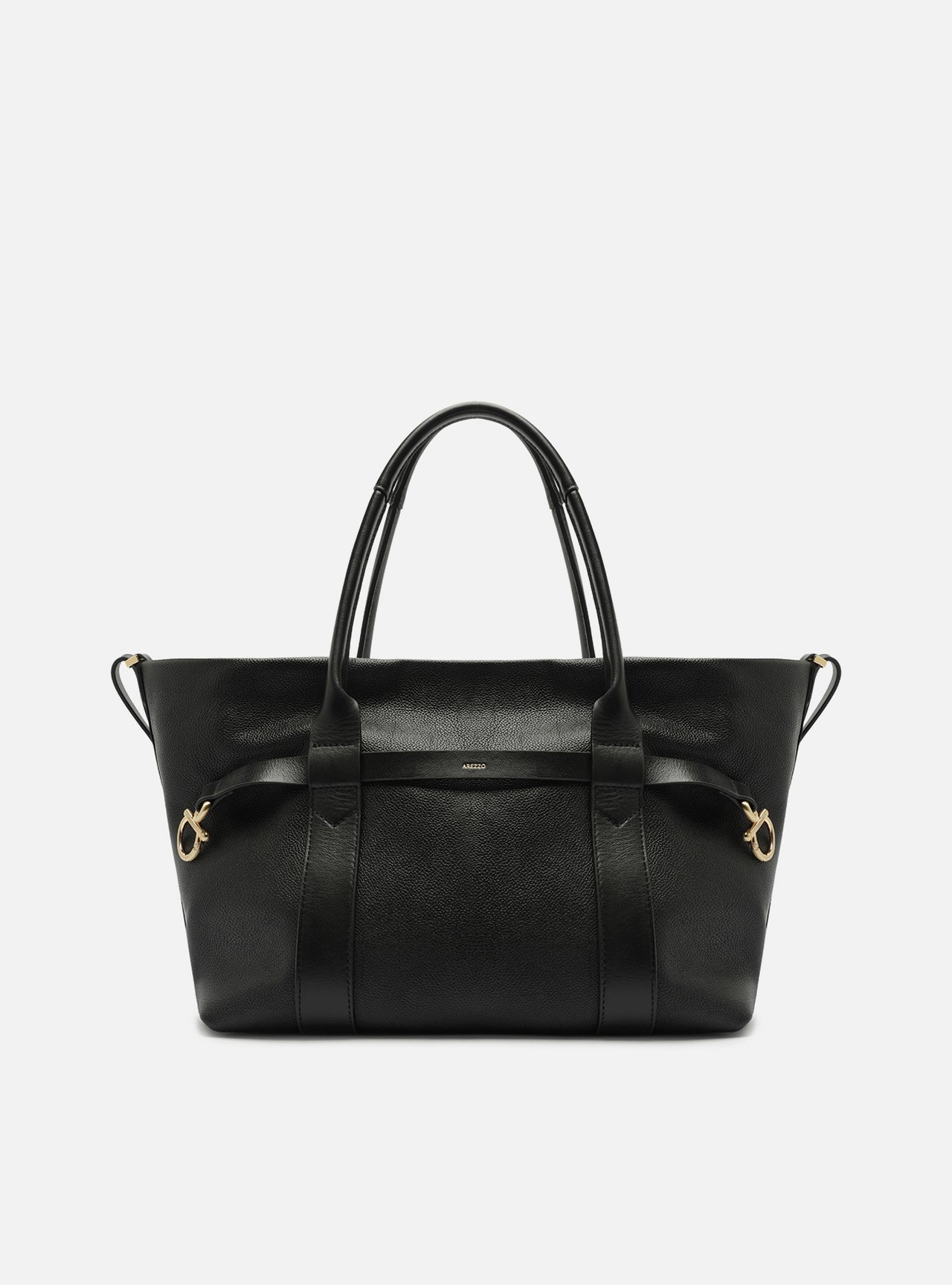 Bolsa Tote Preta Couro Grande Metais — foto 6