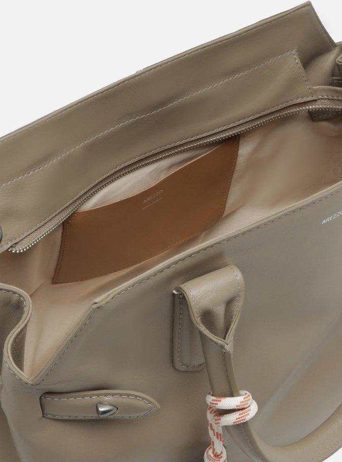 Bolsa Tote Cinza Couro Grande Bag Charm Metal