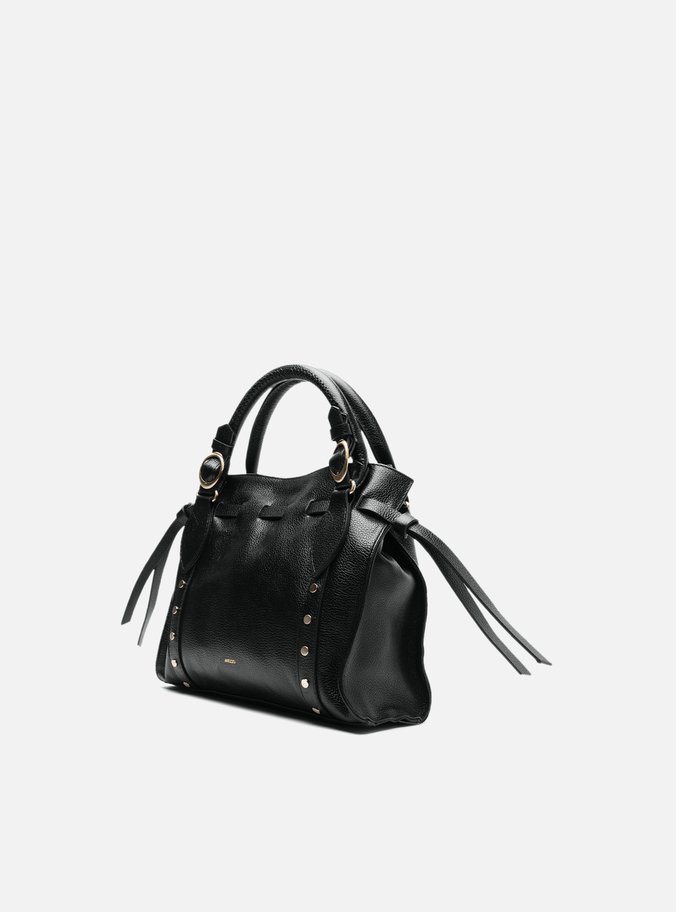 Bolsa Tote Preta Couro Média Rebites