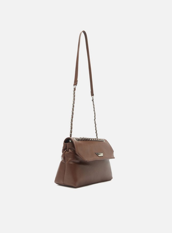 Bolsa Tiracolo Marrom Escura Couro Média Metal