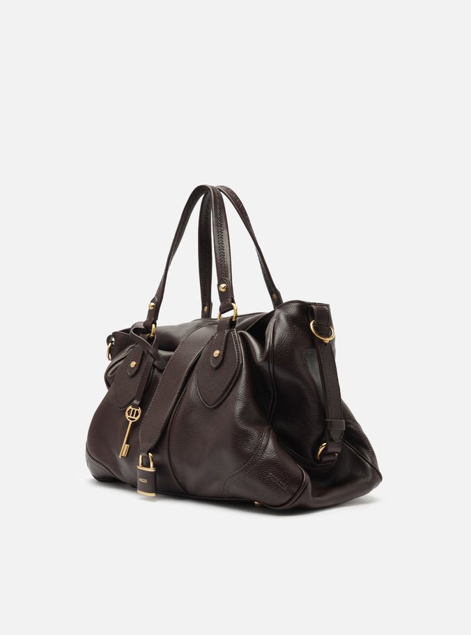 Bolsa Tote Marrom Couro Média Cadeado