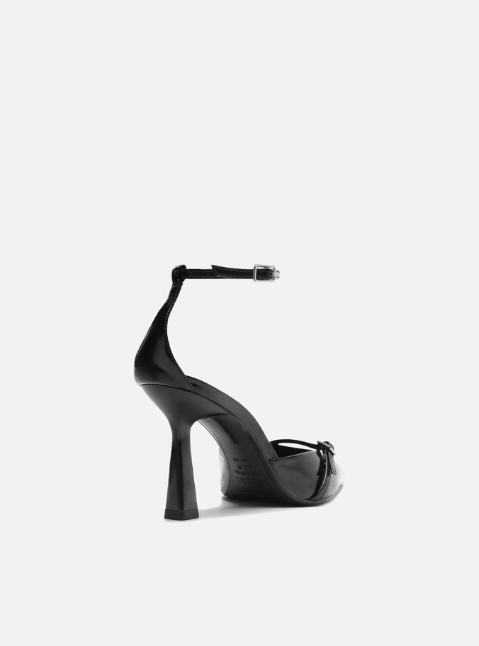 Scarpin Preto Verniz Salto Alto Fino Tira