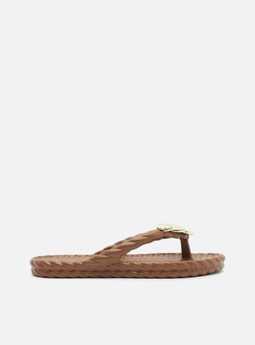 Arezzo — Chinelo de Dedo Marrom Bico Redondo Brizza