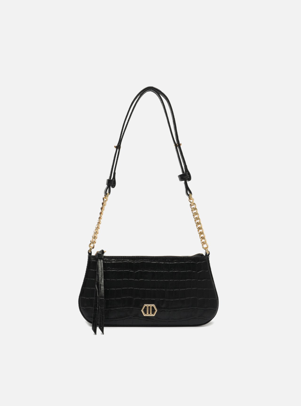 Bolsa Tiracolo Preta Couro Pequena Corrente