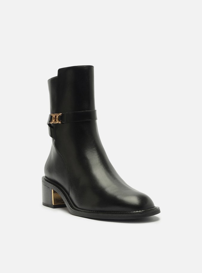 Bota Preta Couro Cano Curto Tira Metal