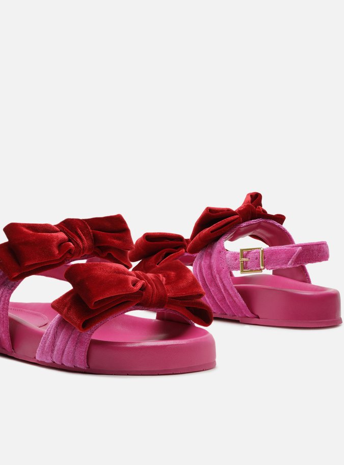Sandália Rasteira Rosa Veludo Flatform