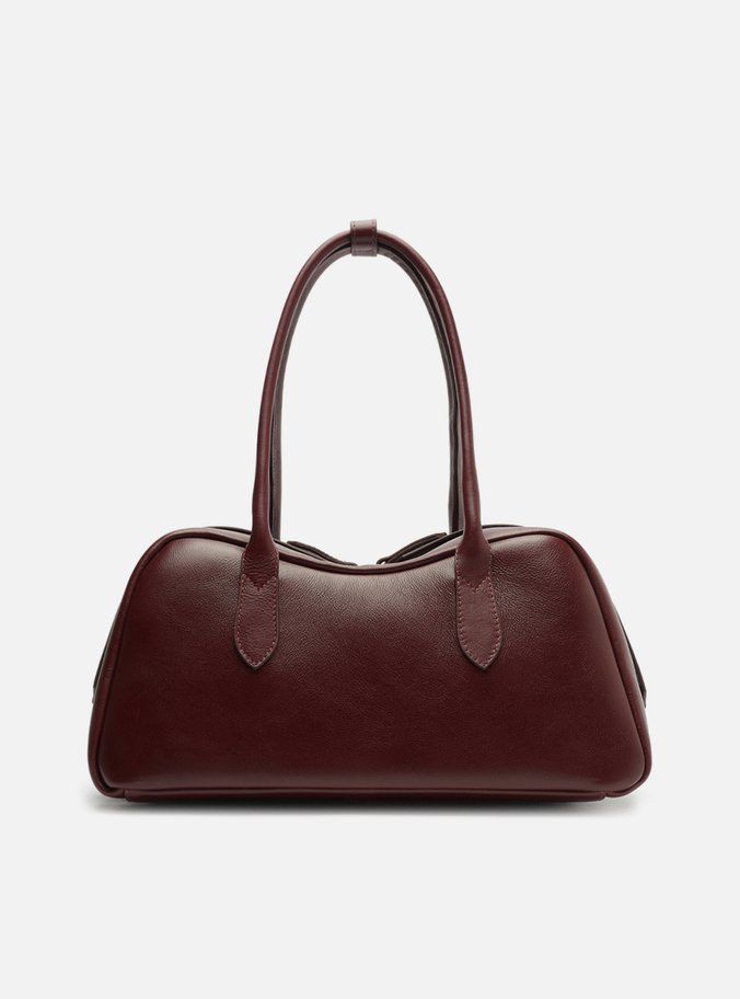 Bolsa Bowling Vinho Couro Grande Zíper Duplo