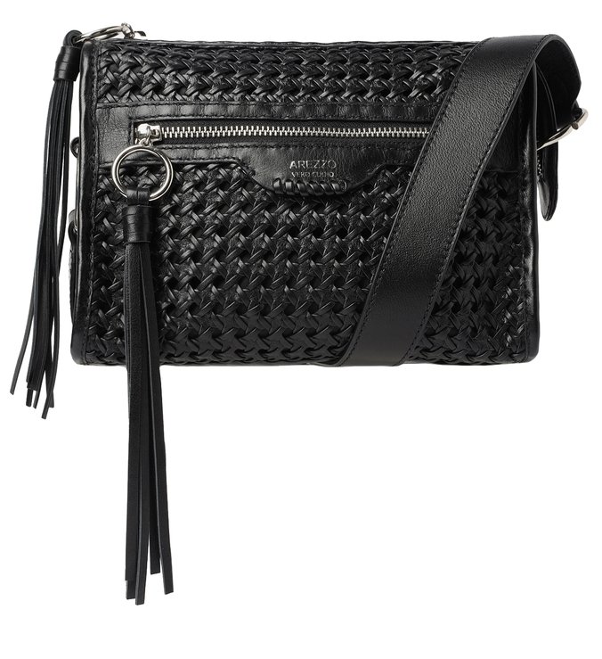 Bolsa Tiracolo Preta Couro Tressê Adriana