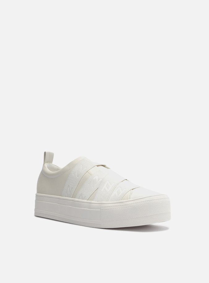 Slip On Branco Couro Flatform Elásticos