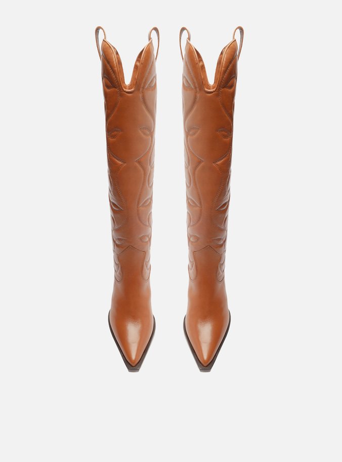 Bota Marrom Couro Cano Longo Western Georgia