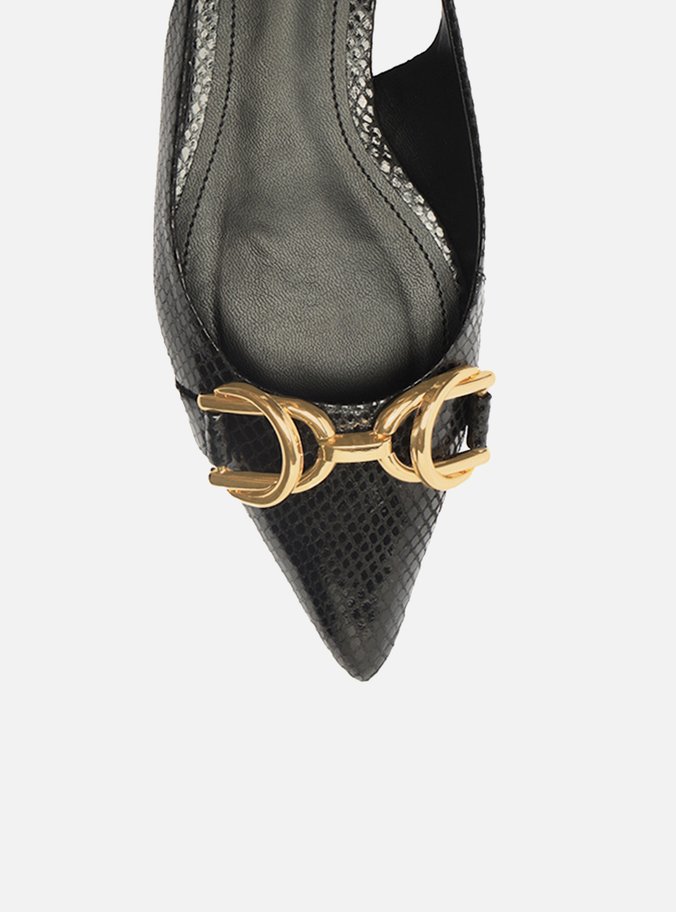 Sapatilha Preta Snake Bico Fino Slingback Bridão