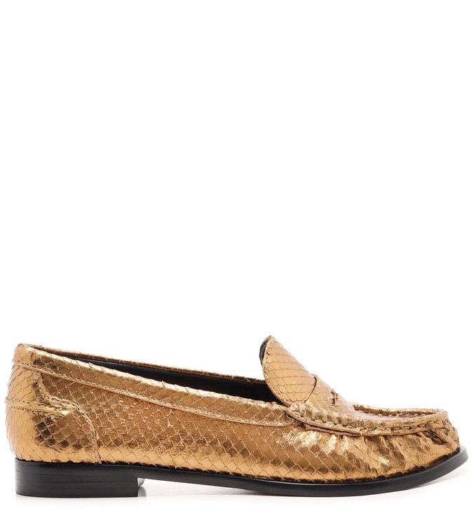 Mocassim Snake Bico Redondo Tira Toast Gold