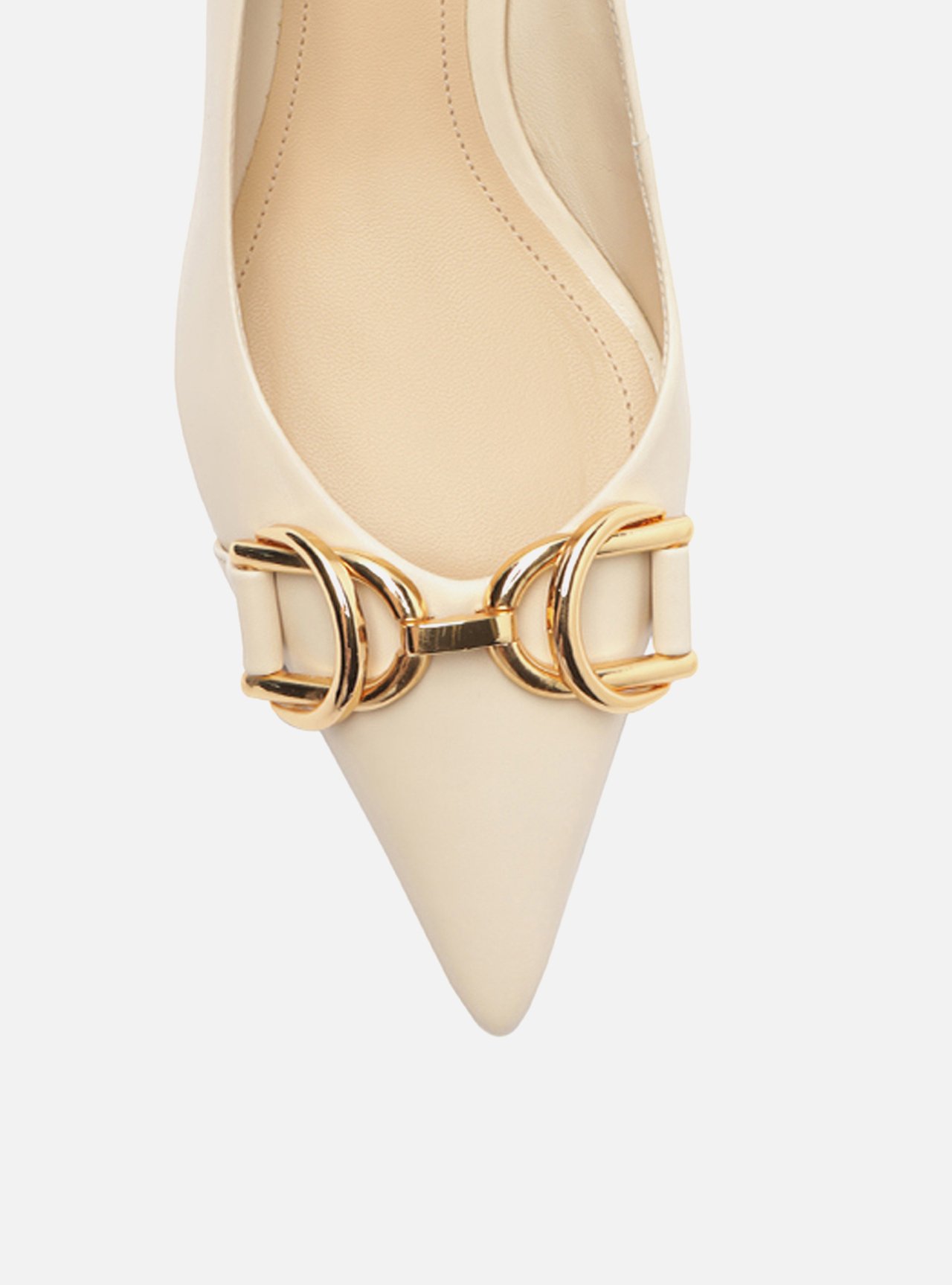 Scarpin Off White Couro Salto Bloco Metais — foto 5