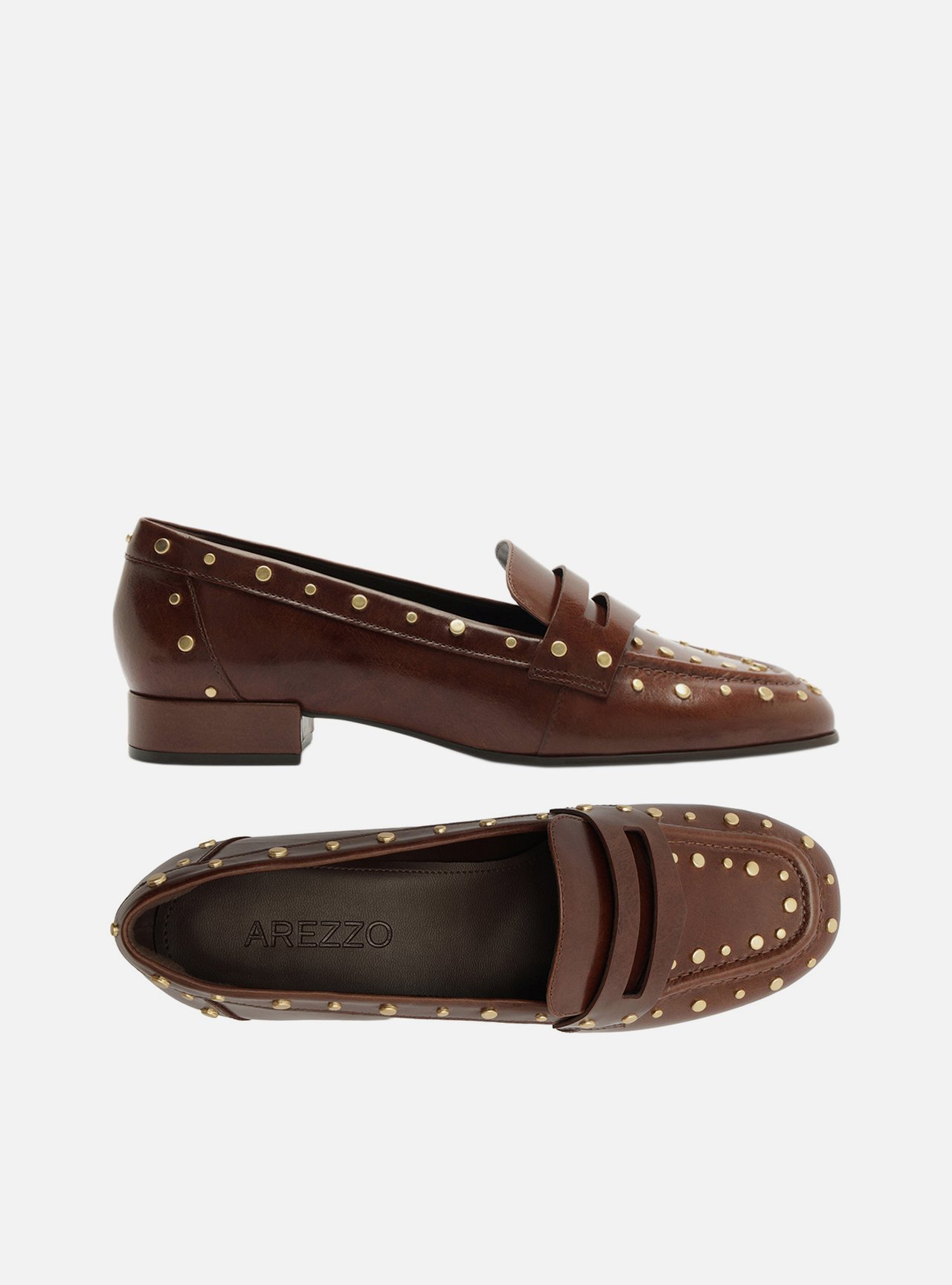 Mocassim Marrom Couro Salto Bloco Tachas — foto 6