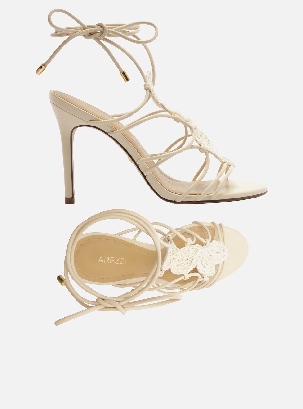 Sandália Off-White Salto Alto Fino Bordada Amarração — foto 5