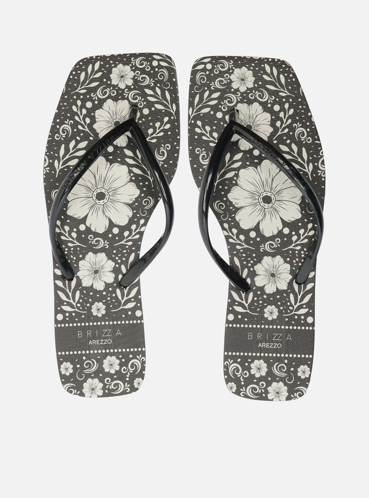 Chinelo de Dedo Preto Flat Brizza Estampa Flores — foto 1