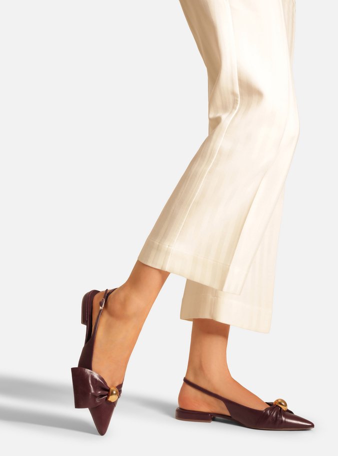 Sapatilha Vermelha Couro Slingback Laço Metal