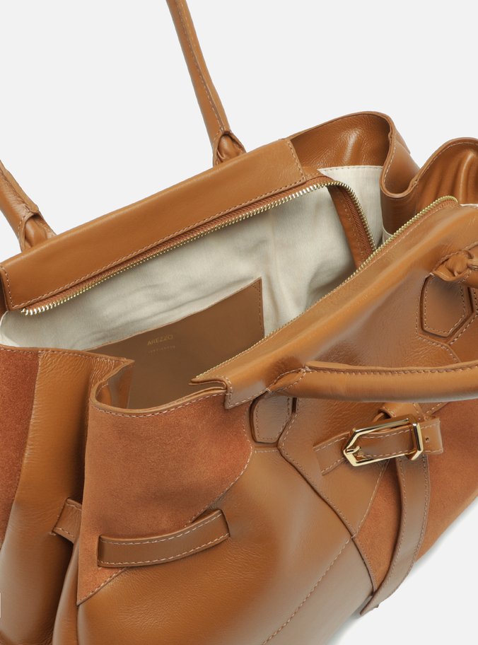 Bolsa Shopping Marrom Couro Grande Fivela