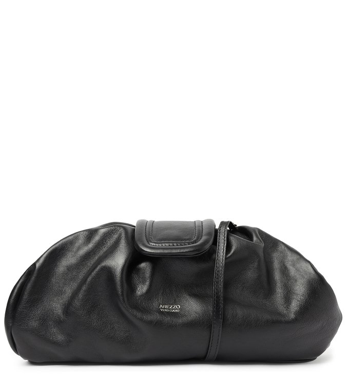 Bolsa Tiracolo Preta Couro Fiore Grande