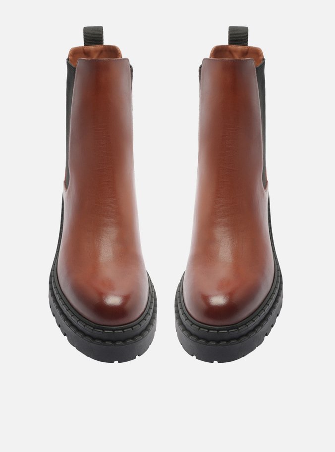 Bota Caramelo Couro Cano Curto Tratorada Elástico
