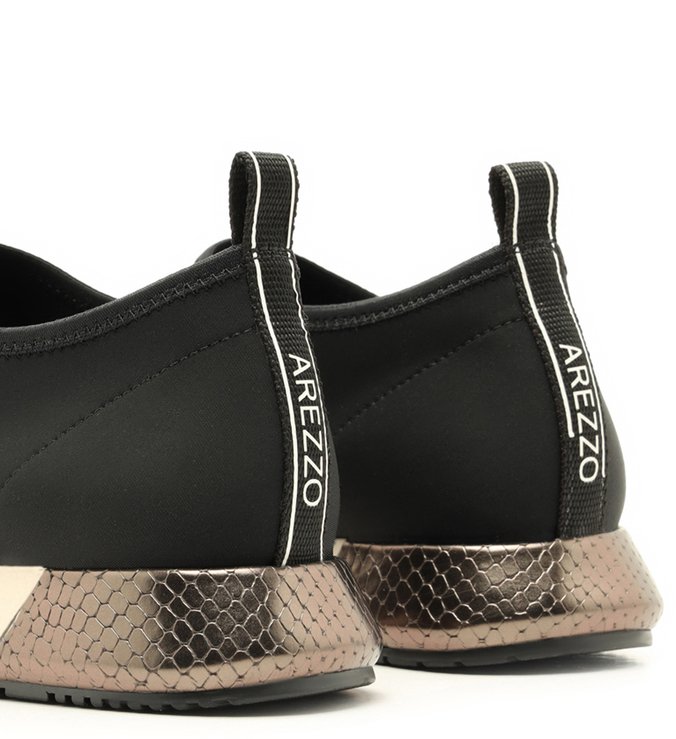 Tênis Slip On Estilo Esportivo Preto Fibra  Elástica