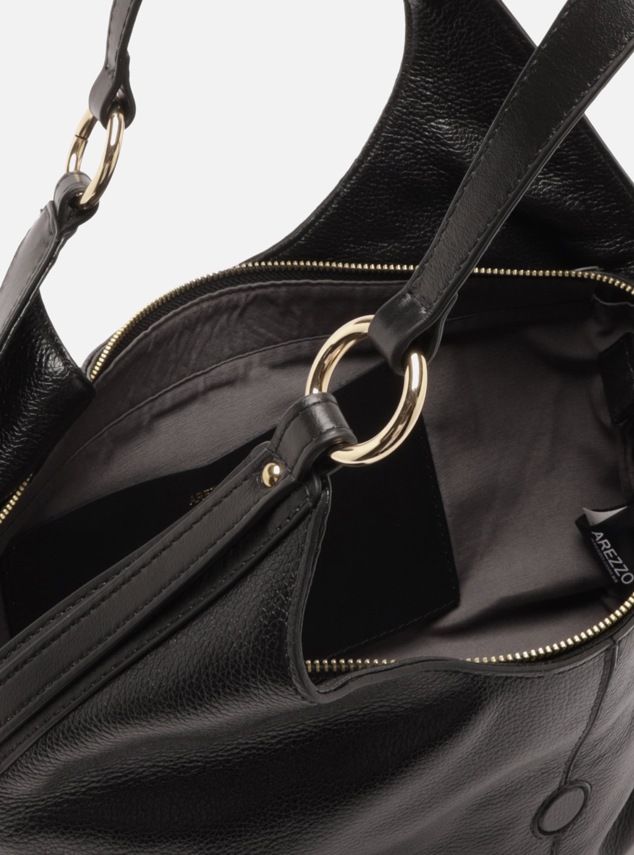 Bolsa Hobo Preta Couro Grande Metais — foto 4