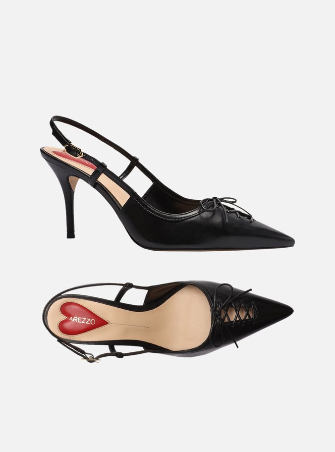 Scarpin Preto Couro Bico Fino Slingback