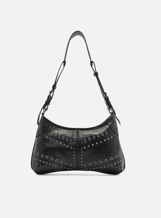 Bolsa Tiracolo Preta Couro Média Ilhós