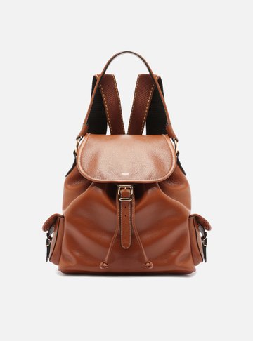 Mochila Marrom Couro Média Bolsos