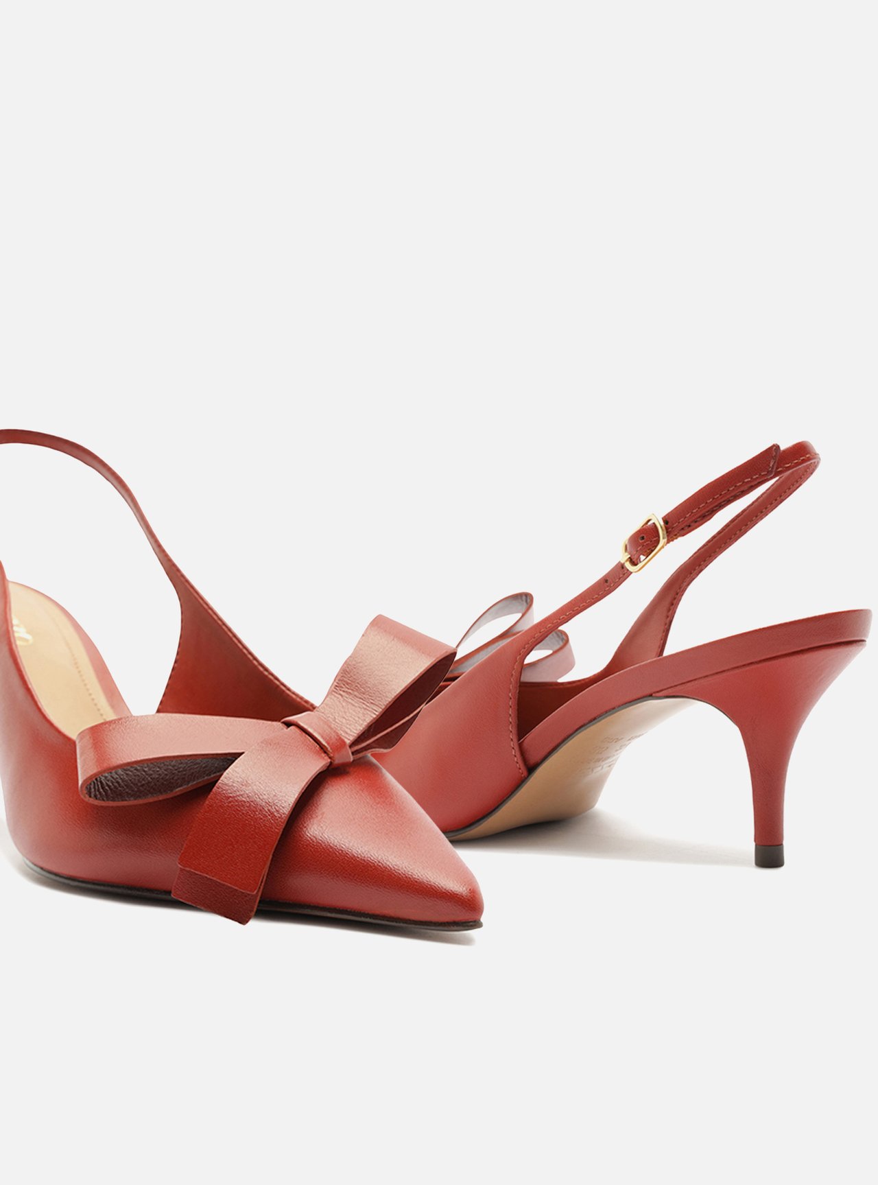 Scarpin Vermelho Couro Salto Fino Laço Slingback — foto 4