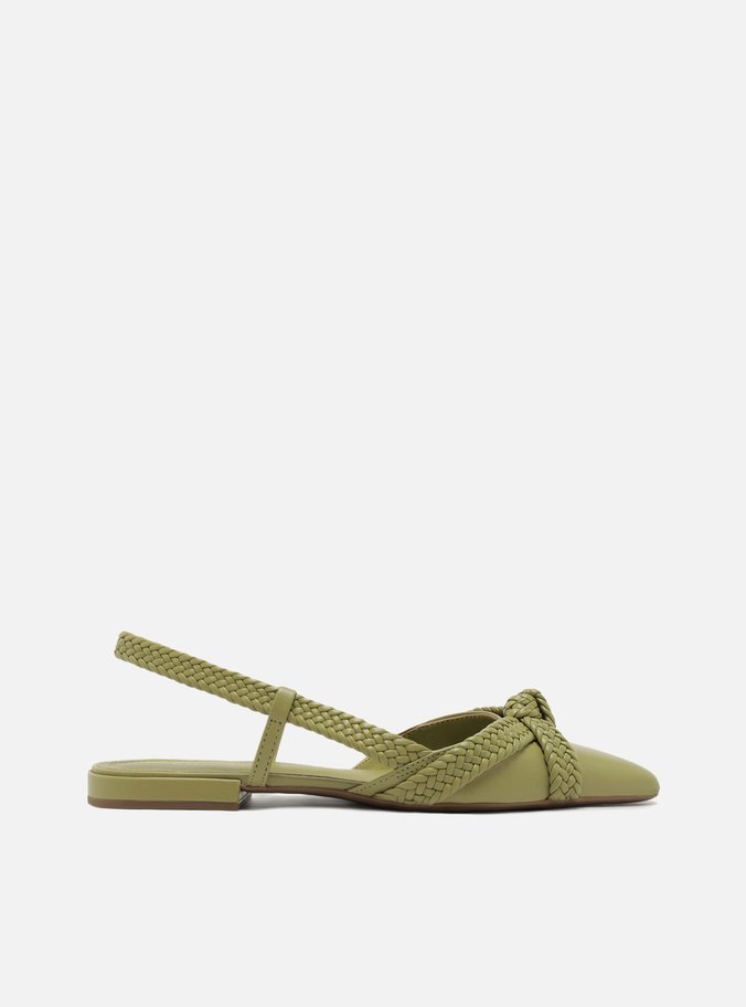 Sapatilha Verde Bico Fino Slingback Nó