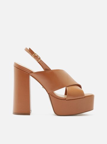 Sandália Marrom Couro Meia Pata Slingback