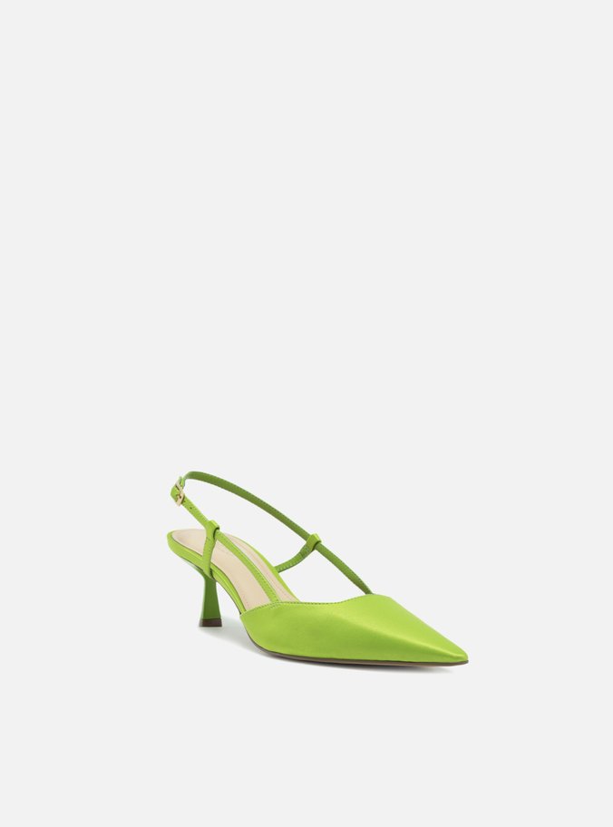 Scarpin Verde Cetim Salto Baixo Geométrico