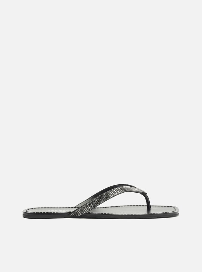 Rasteira Preta Strass Flip-Flop