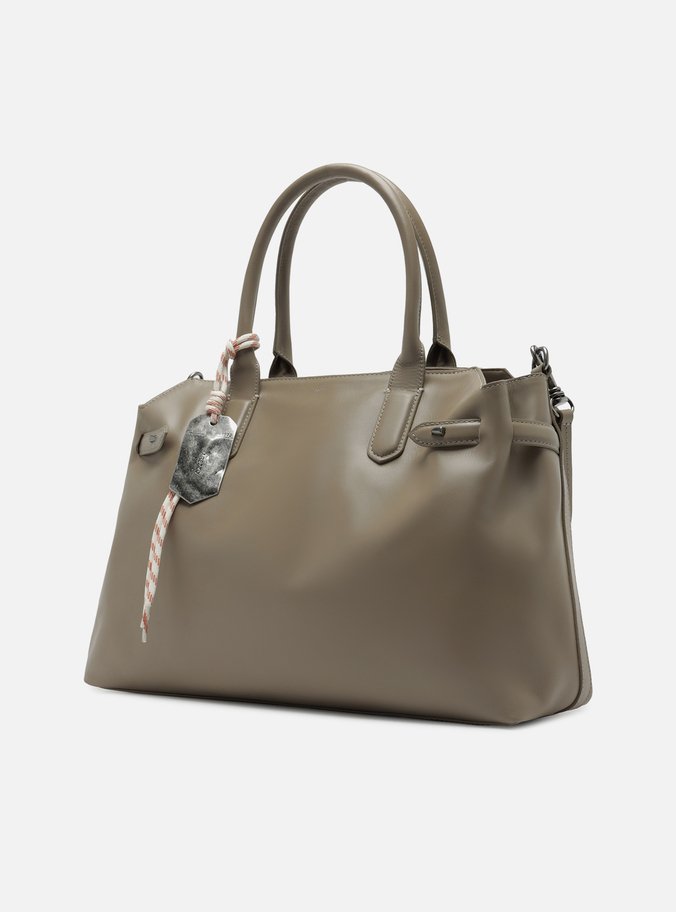 Bolsa Tote Cinza Couro Grande Bag Charm Metal