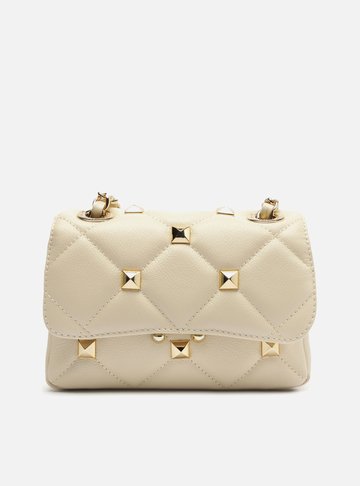 Bolsa Tiracolo Off-White Couro Mizz Pequena Tachas