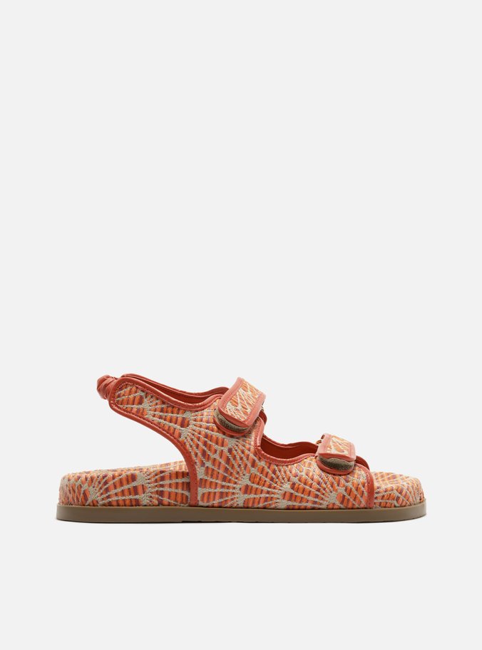 Sandália Rasteira Laranja Tecido Matelassê Velcro