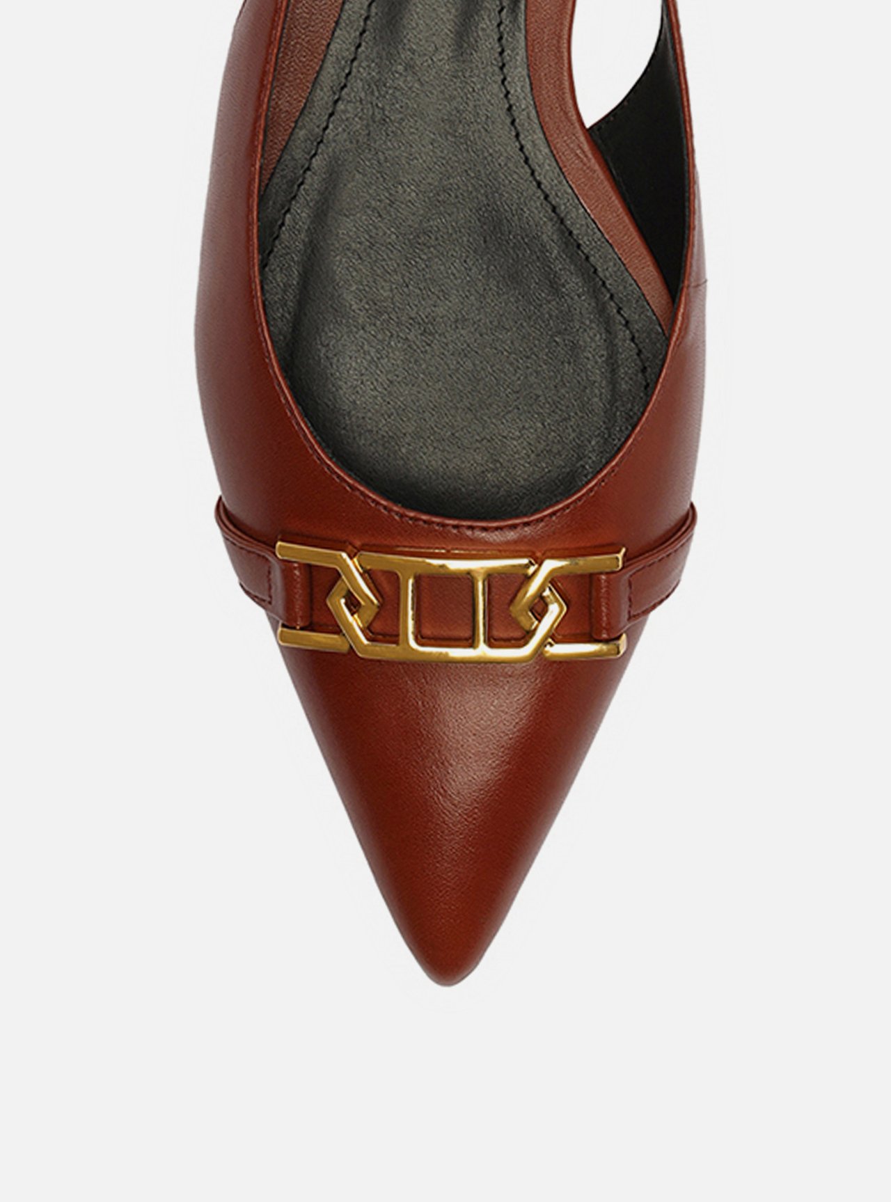 Sapatilha Marrom Couro Bico Fino Slingback Metal — foto 5