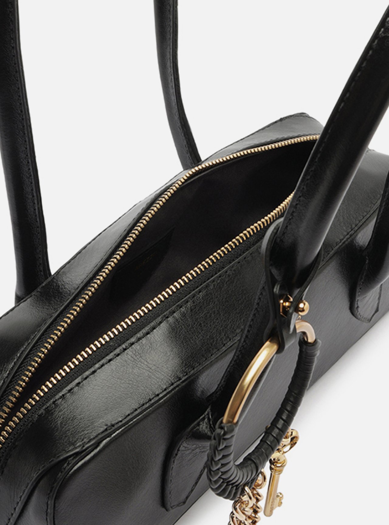 Bolsa Shoulder Preta Couro Média Metais — foto 4