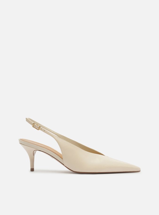 Scarpin Off-White Couro Slingback Salto Baixo Fino