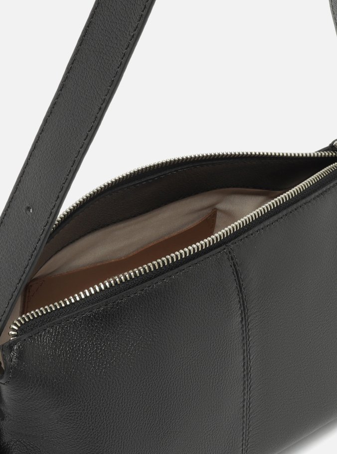 Bolsa Tiracolo Preta Couro Pequena Fivelas
