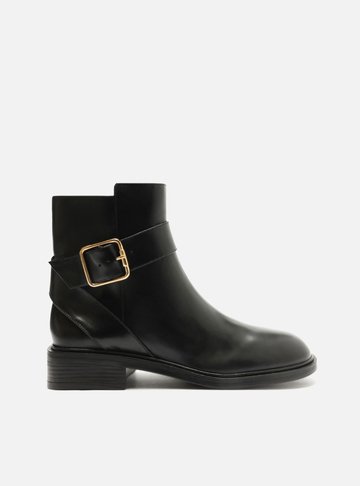 Bota Preta Couro Cano Curto Fivela Riding