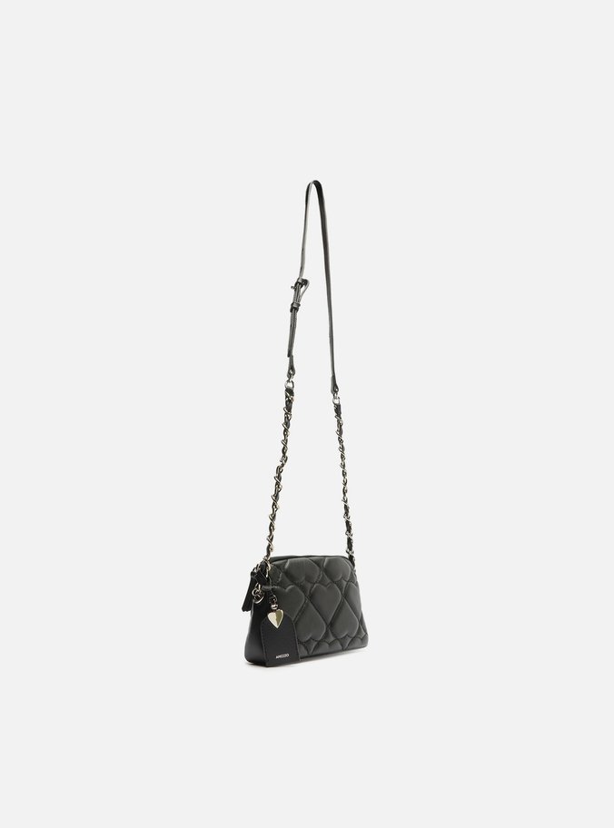 Bolsa Tiracolo Preta Couro Heart Pequena