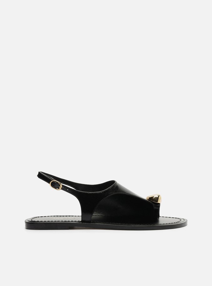 Rasteira Preta Couro Semi Coberta Metal Bold