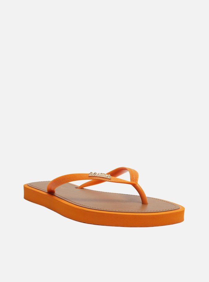 Chinelo de Dedo Tiras Laranja Palmilha Marrom