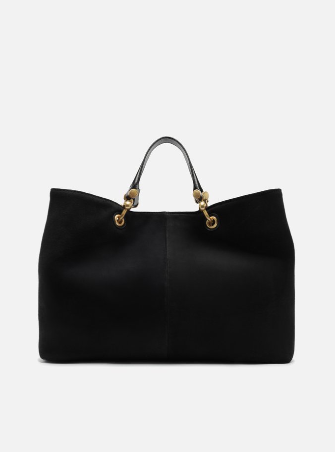 Bolsa Tote Preta Suede Grande Franjas