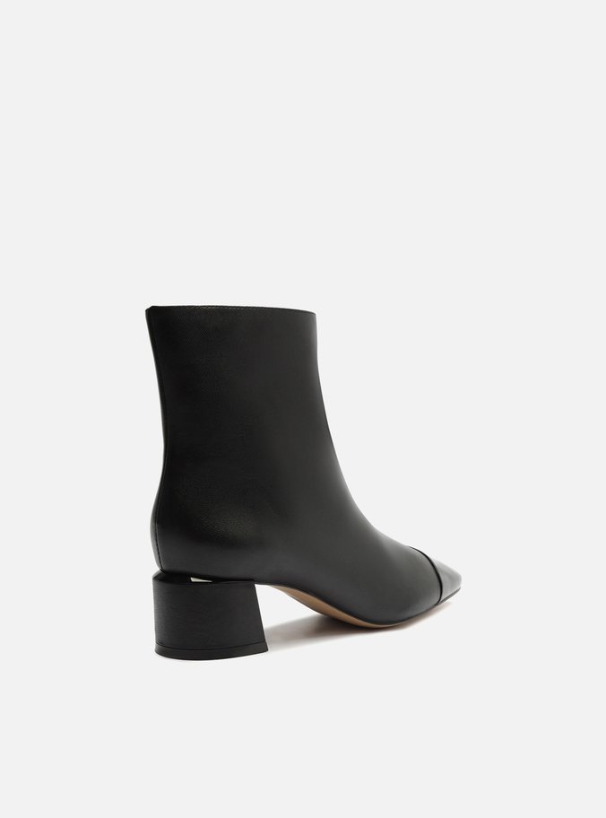 Bota Preta Couro Cano Curto Cap Toe Verniz