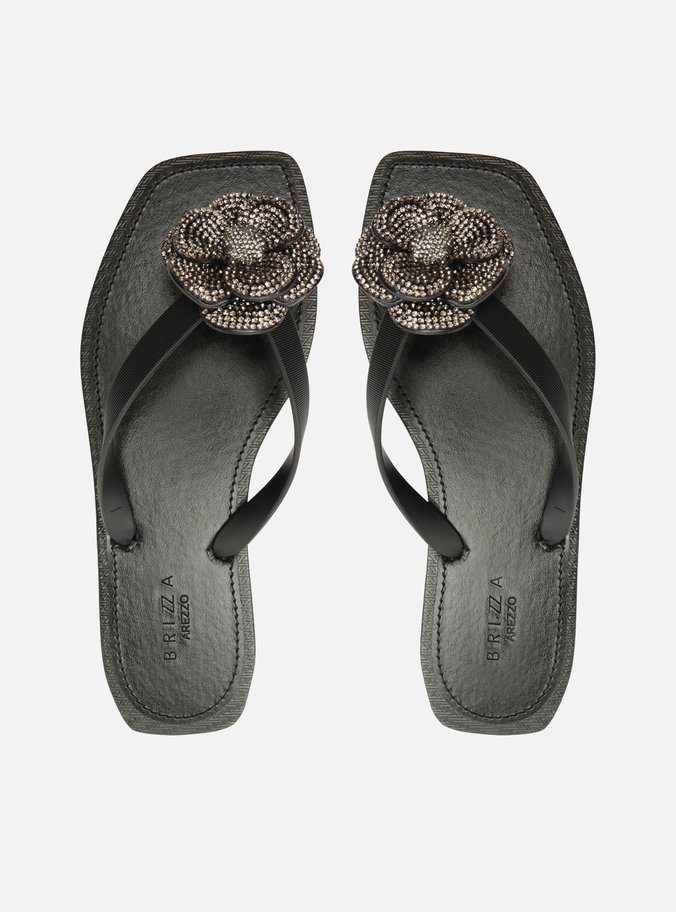 Chinelo de Dedo Preto Recouro Square Flor Strass